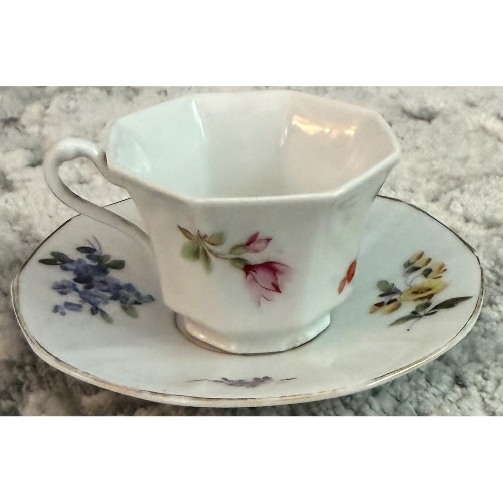 Vintage PT Bavaria Tirschenreuth Octagonal Floral Teacup and Saucer Set 560